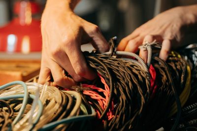 person holding brown and black rope